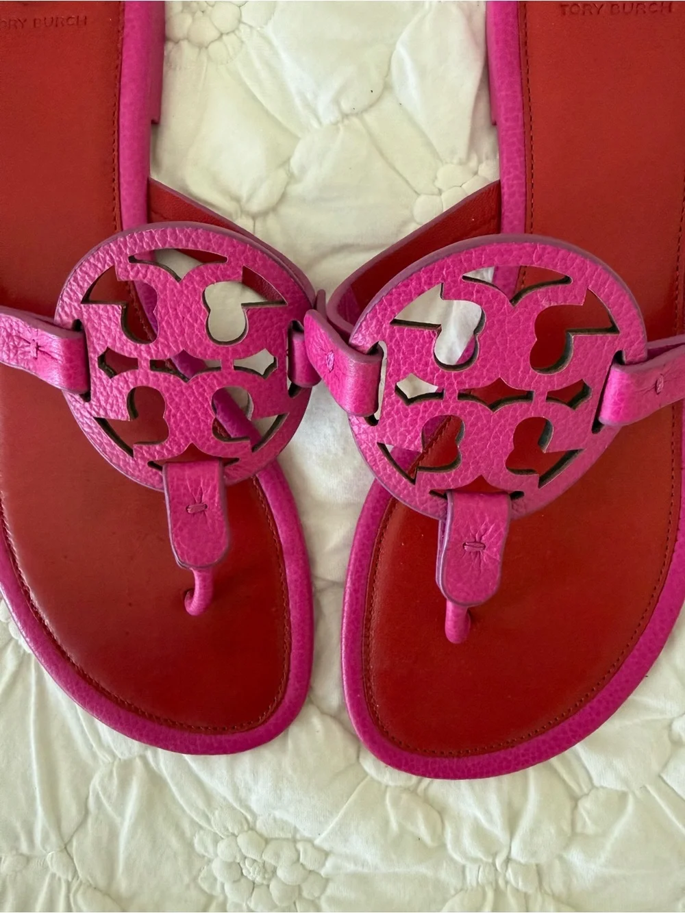 Tory Burch Pink Miller Leather Sandals - Picture 2 of 6